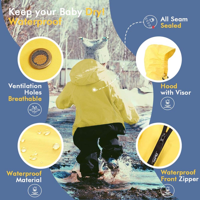 HAPIU Kids Toddler Rain Suit Muddy Buddy Waterproof Coverall,Yellow,2T,Original - Image 2